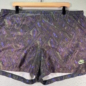 Vintage Nike Shorts Mens Large Blue Green‎ Embroidered Swoosh Lined Abstract 4"